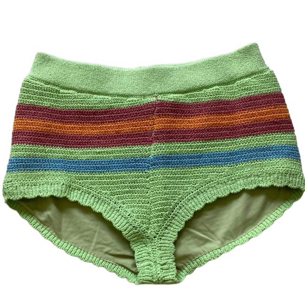 Urban Outfitters BDG Women's Green Knit Micro Shorts with Multi Stripe Size: L